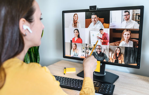 A student participates in a virtual conference